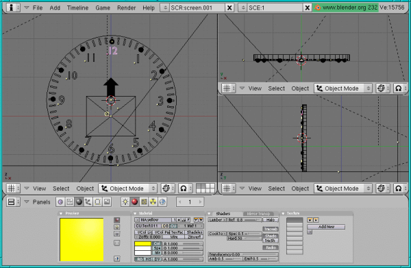 [clock with minutes' lines. hours' spheres and numbers]